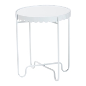Baxton Studio Laverne White Metal Side Table with Scalloped Tray Top - Round Accent Table with Decorative Base for Indoor or Semi-Outdoor Use Baxton Studio restaurant furniture, hotel furniture, commercial furniture, wholesale living room furniture, wholesale end table, classic end table